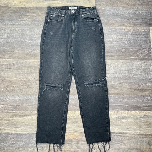 Garage Vintage Straight Distressed Black Jeans with Frayed Hem size 27 B144 - Picture 1 of 4